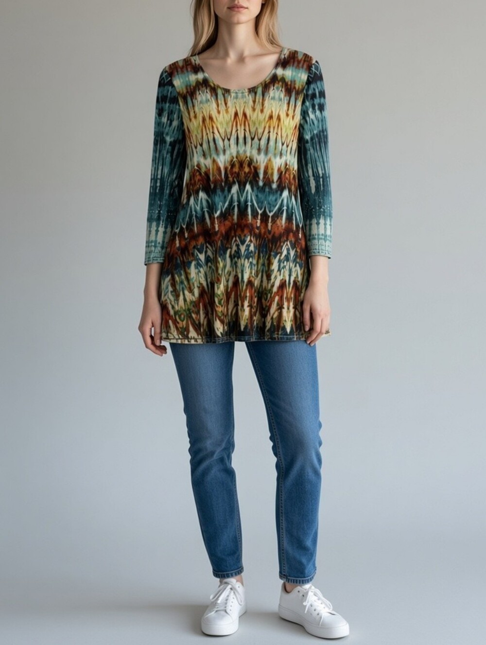 Amma Design Tie-Dye Long Sleeve Tunic Top Womens M Multicolor Boho Retro 90s Y2K